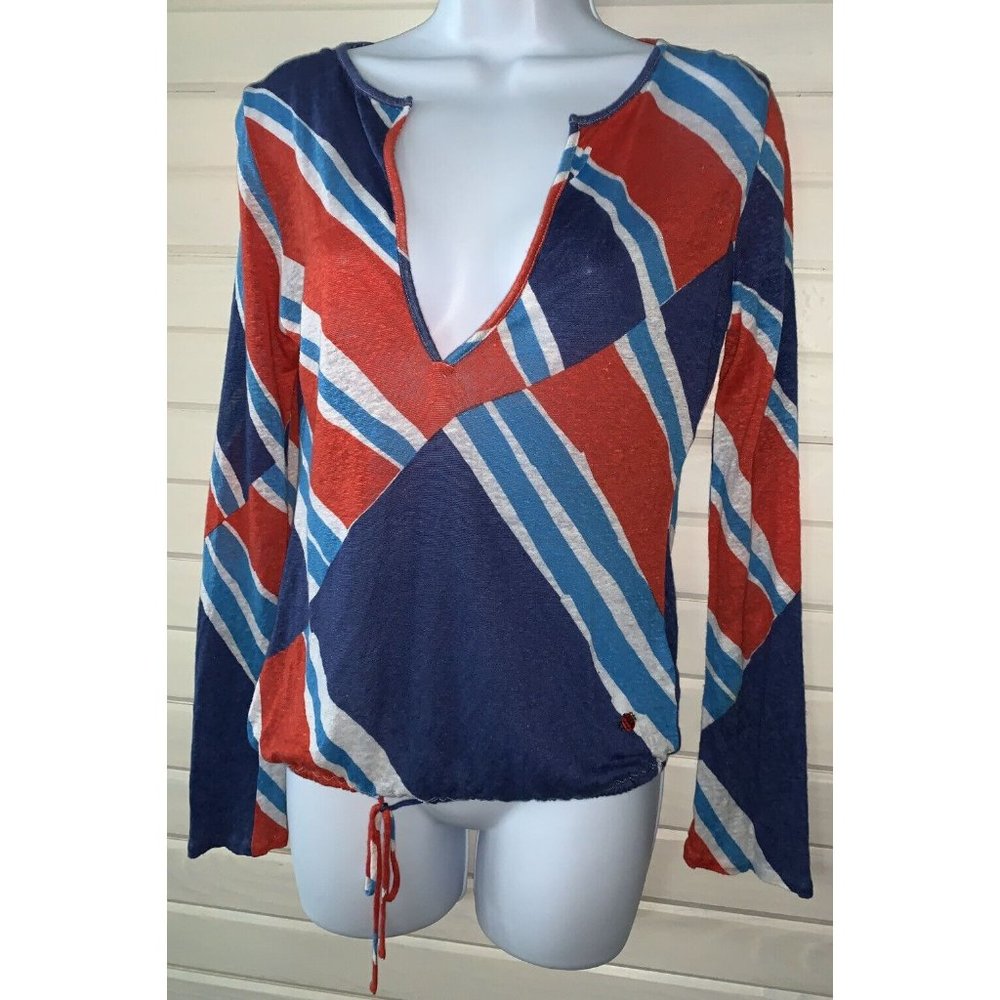 Vera Neumann Sz SMALL Tunic Linen Silk Slub Knit Drawstring Hem Split Neck EUC - Picture 3 of 11